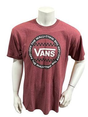Vans Men’s T-Shirt Red White Logo Short Sleeve Classic Fit L